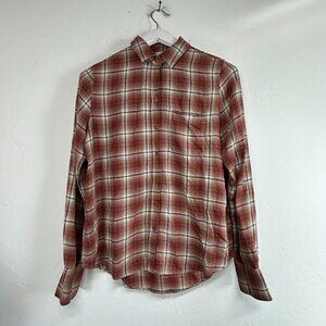 Beachlunchlounge Collection Women Plaid Button-Up Shirt Small Red Long Sleeve